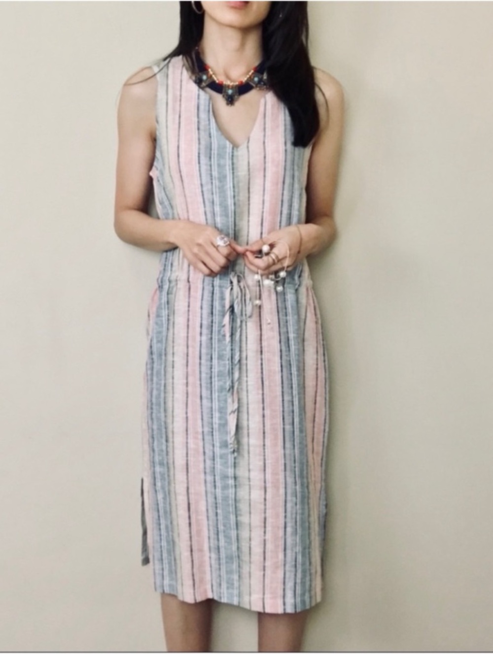 NWOT Drew Linen Striped Midi Dress